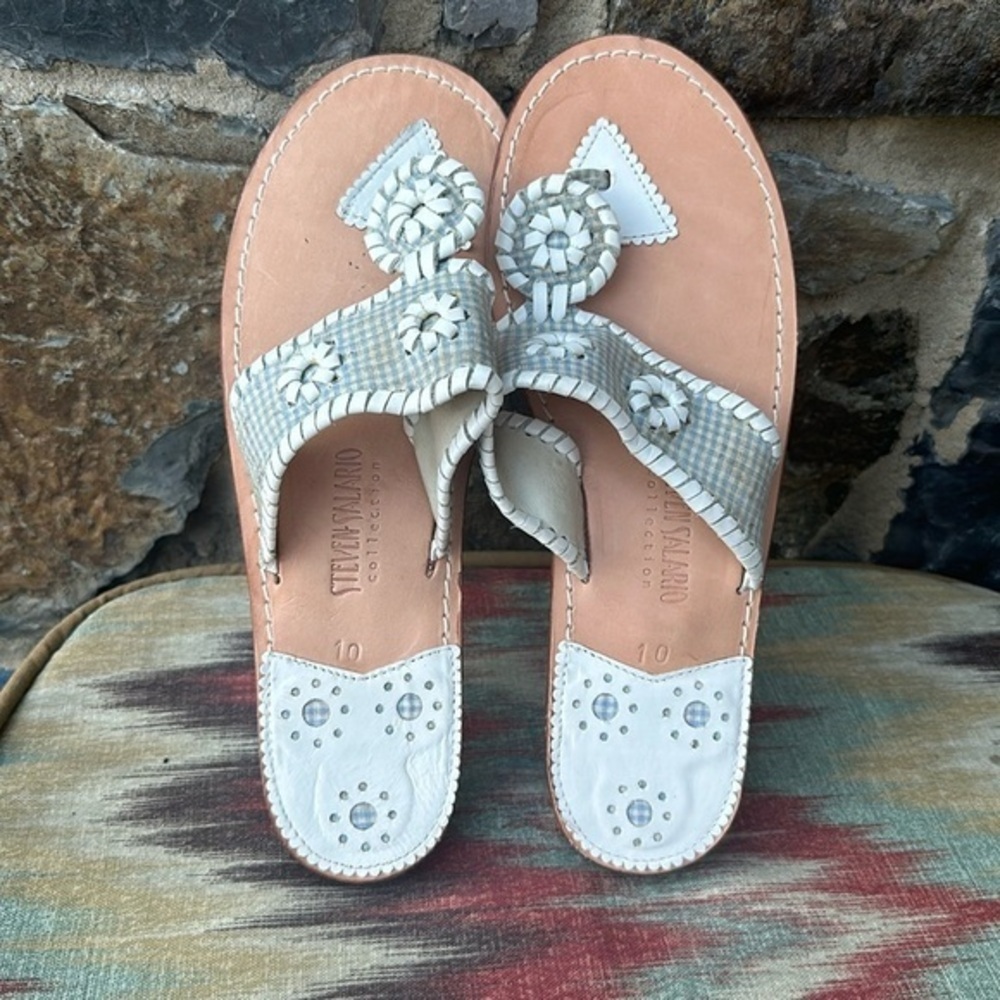 Steven Salario Genuine Leather Sandals in Light Blue/White Gingham Print Size 10